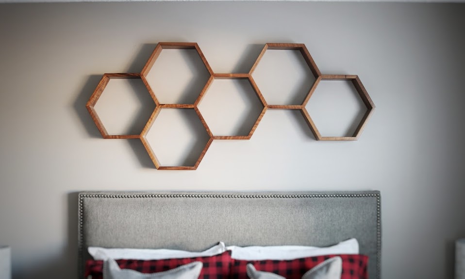 Solid walnut hexagon shelf