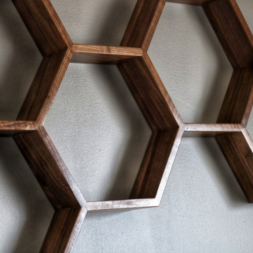 Custom solid wood hanging hexagon shelf Calgary
