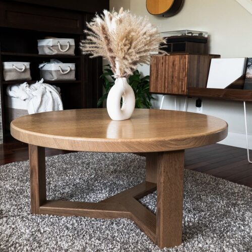 Round white oak coffee table